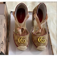 Spot Imitation Gucci GG Canvas Lace-up Platform Espadrilles 621240 Beige/Nude 2020