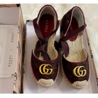 Latest Style Gucci GG Canvas Lace-up Platform Espadrilles 621240 Burgundy 2020