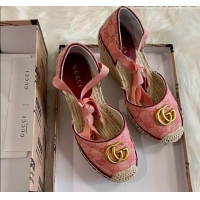 Top Quality Gucci GG Canvas Lace-up Platform Espadrilles 621240 Pink 2020