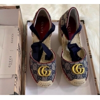 Buy Cheap Gucci GG Canvas Lace-up Platform Espadrilles 621240 Blue 2020