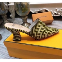 Best Price Fendi Woven Leather High Heel Mules Sandals F33101 Yellow 2020