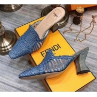 Discount Fendi Woven High Heel Mules Sandals F33104 Blue 2020