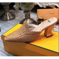 Popular Style Fendi Woven High Heel Mules Sandals F33104 Brown 2020