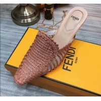 Duplicate Fendi Woven High Heel Mules Sandals F33104 Pink 2020