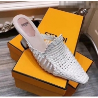 Cheapest Fendi Woven High Heel Mules Sandals F33104 White 2020