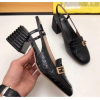 Top Grade Fendi Crocodile Pattern Calfskin Promenade Slingbacks Loafers With 6cm Heel F42310 Black 2020