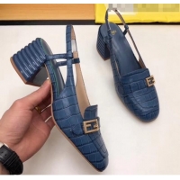 Well Crafted Fendi Crocodile Pattern Calfskin Promenade Slingbacks Loafers With 6cm Heel F42310 Blue 2020