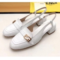 Popular Fendi Crocodile Pattern Calfskin Promenade Slingbacks Loafers With 4cm Heel F42314 White 2020