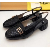 Imitation Fendi Crocodile Pattern Calfskin Promenade Slingbacks Loafers With 4cm Heel F42314 Black 2020