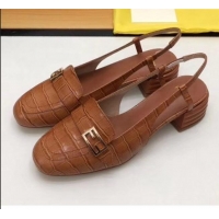 Market Sells Fendi Crocodile Pattern Calfskin Promenade Slingbacks Loafers With 4cm Heel F42314 Brown 2020