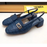 Best Price Fendi Crocodile Pattern Calfskin Promenade Slingbacks Loafers With 4cm Heel F42314 Blue 2020