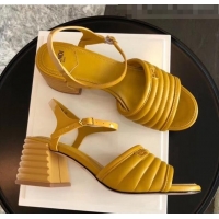 Top Sale Fendi Leather Promenade Sandals With Wide Topstitched Band F42322 Yellow 2020