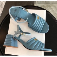 Imitation Fendi Leather Promenade Sandals With Wide Topstitched Band F42322 Blue 2020