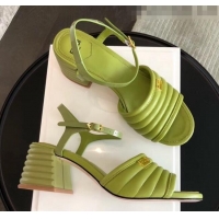 Best Price Fendi Leather Promenade Sandals With Wide Topstitched Band F42322 Green 2020