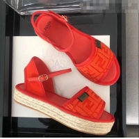 Discount Fendi FF Flatform Label Espadrilles Sandals F62442 Orange 2020