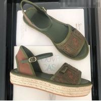 Top Grade Fendi FF Flatform Label Espadrilles Sandals F62442 Green 2020