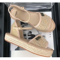 Popular Style Fendi FF Flatform Label Espadrilles Sandals F62442 Beige 2020