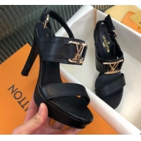 Cheapest Louis Vuitton Horizon Grained Calfskin Square LV Platform Sandal 100MM LV2432 Black 2020