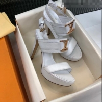 Best Price Louis Vuitton Horizon Grained Calfskin Square LV Platform Sandal 100MM LV2432 White 2020