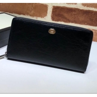 Discount Gucci Vintage Leather Long Zip Around Wallet with Interlocking G ‎575988 Black 2019