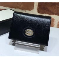 Top Quality Gucci Leather Interlocking G Card Case Wallet 598532 Black 2019