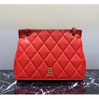 Good Quality Balenciaga B. Quilted Lambskin Small/Large Flap Bag B30837 Red/Gold 2020