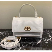 Buy Discount Balenciaga Sharp XS Satchel Shoulder Bag in Lizard Embossed Calfskin B60430 White 2020