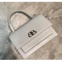 Grade Balenciaga Sharp XS Satchel Top Handle Bag in Crocodile Embossed Shiny Calfskin B71312 White 2020