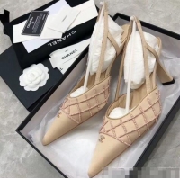 New Fashion Chanel Beads Heel Slingback Pumps 65mm C70840 Nude 2020