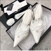 Luxury Cheap Chanel Beads Heel Slingback Pumps 65mm C70840 White 2020