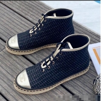 Low Cost Chanel Check Fabric High-Top Lace-Ups Espadrille Sneakers G36140 Navy Blue 2020