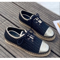 Shop Cheap Chanel Check Fabric Low-Top Lace-Ups Espadrille Sneakers G36140 Navy Blue 2020