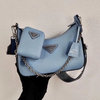 Pretty Style Prada Saffiano leather mini shoulder bag 2BH204 sky blue