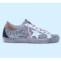 Discount Golden Goose GGDB Calfskin Leather Star Sneaker GG1462 Silver Sequins/White/Coffee 2020(For Women and Men)