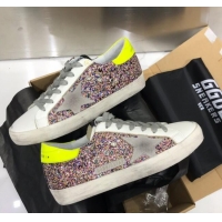 Reproduction Golden Goose GGDB Calfskin Leather Star Sneaker GB1464 Pink Sequins/Green/Yellow 2020(For Women and Men) 