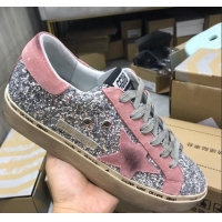 Low Cost Golden Goose GGDB Calfskin Leather Star Sneaker GB1466 Silver Sequins/Pink 2020(For Women and Men)