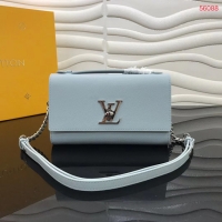 Best Grade Louis Vuitton Original Grain calfskin LOCKME CLUTCH M56087 sky blue