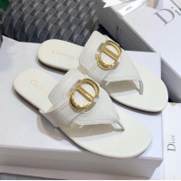 Low Price Dior CD Calfskin Flat Thong Sandals CD71328 White 2020