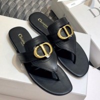 Promotional Dior CD Calfskin Flat Thong Sandals CD71328 Black 2020