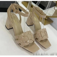 Most Popular Saint Laurent Patent Leather Sandal With 6.5cm Heel Y42003 Beige 2020