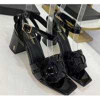 Best Grade Saint Laurent Patent Leather Sandal With 6.5cm Heel Y42003 Black 2020