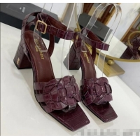 Top Quality Saint Laurent Crocodile Print Calfskin Sandal With 6.5cm Heel Y41010 Burgundy 2020