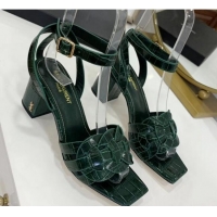 Purchase Saint Laurent Crocodile Print Calfskin Sandal With 6.5cm Heel Y41010 Green 2020