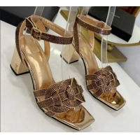 Good Product Saint Laurent Crystal Calfskin Sandal With 6.5cm Heel Y42013 Gold 2020