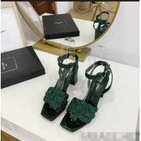 Grade Product Saint Laurent Crystal Calfskin Sandal With 6.5cm Heel Y42013 Green 2020