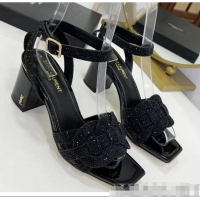 Discount Saint Laurent Crystal Calfskin Sandal With 6.5cm Heel Y42013 Black 2020