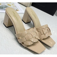 New Design Saint Laurent Patent Leather Slide Sandal With 6.5cm Heel Y42017 Beige 2020