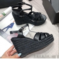 Low Price Saint Laurent Lambskin Espadrille Platform Sandals Y71331 Black 2020