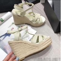 Free Shipping Saint Laurent Lambskin Espadrille Platform Sandals Y71331 White 2020