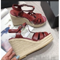 Top Quality Saint Laurent Lambskin Espadrille Platform Sandals Y71331 Burgundy 2020